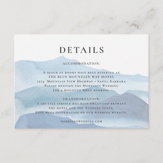 Gegevens over moderne blauwe Waterverf bruiloft Informatiekaartje (Voorkant)