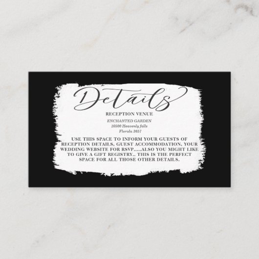 Gegevens over moderne zwarte en witte penseellijn informatiekaartje (Voorkant)