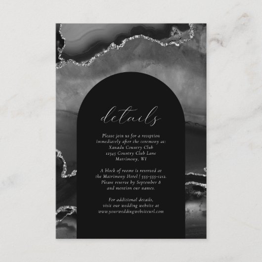 Gegevens over moderne zwarte zilveren Agate Arch W Informatiekaartje (Voorkant)