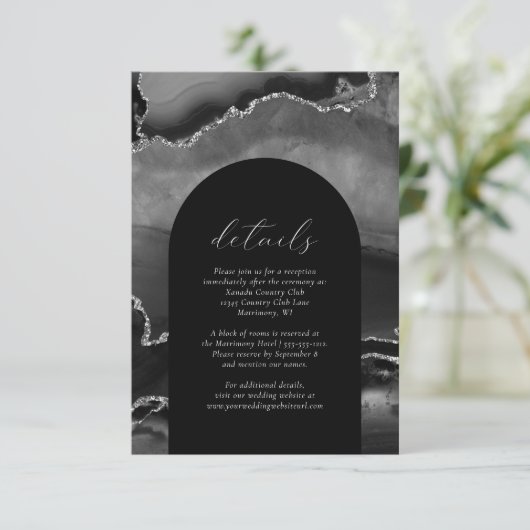 Gegevens over moderne zwarte zilveren Agate Arch W Informatiekaartje (Staand voorkant)