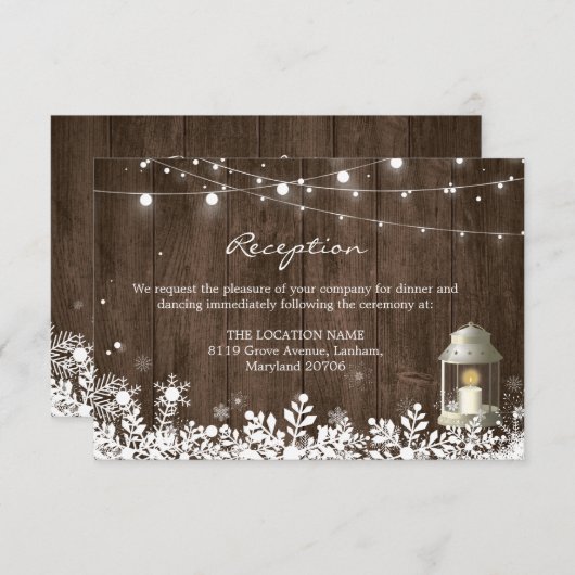 Gegevens over winterbruiloft met tekenreekslampjes informatiekaartje (Voorkant / Achterkant)