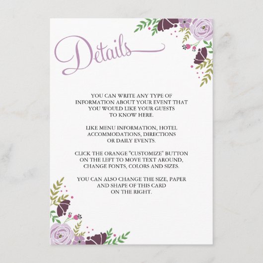 Gegevens van het Floral-huwelijk/Informatiekaart   Informatiekaartje (Voorkant)