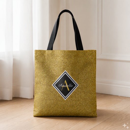 Geglitterde goud monogram draagtas