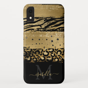 Geglitterde gouden script monogram iPhone XR hoesje