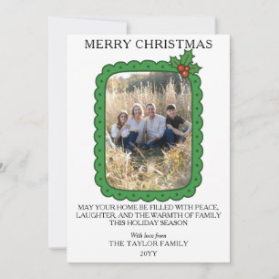Gegolfde met de hand getekende hulst kerst familie feestdagenkaart