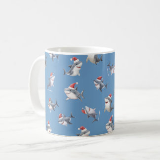 Gegooide Kersthaaien op Blauw Koffiemok
