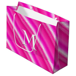 Gegoten strepen - roze en fuchsie large cadeauzakje