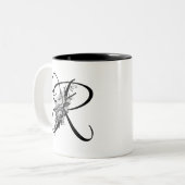 Gegraveerd  bloemmonogram tweekleurige koffiemok (Voorkant links)