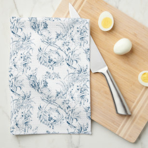  gegraveerd Frans Floral Fantasy Toile-Blue Theedoek