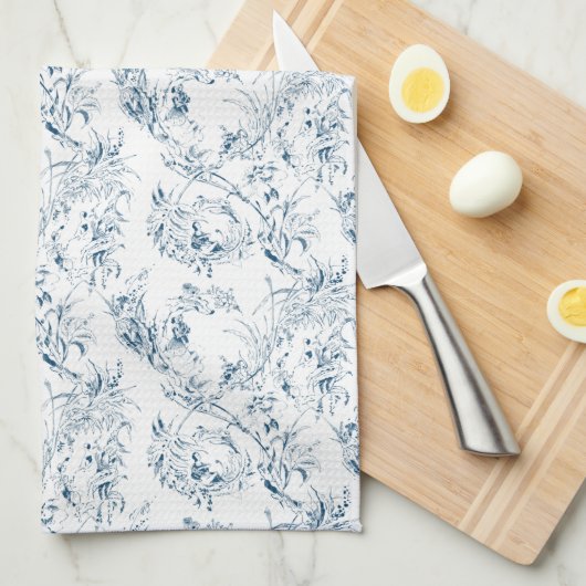gegraveerd Frans Floral Fantasy Toile-Blue Theedoek (Quarter Fold)