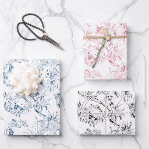  gegraveerd Frans Floral Fantasy Toile Inpakpapier Vel