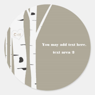 Gegraveerd Hart van Ruwe Berk Taupe Favorietie Ronde Sticker