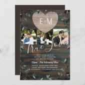 Gegraveerd Heart Rustic Initialen Hood Foto bruilo Kaart (Voorkant / Achterkant)