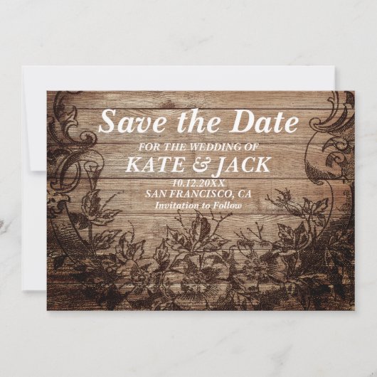  gegraveerd hout | Datum opslaan Save The Date (Voorkant)