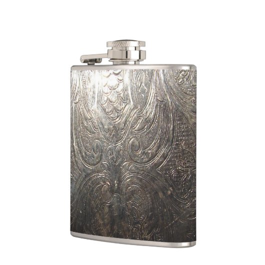 Gegraveerd zilveren patroon heupfles (Links)