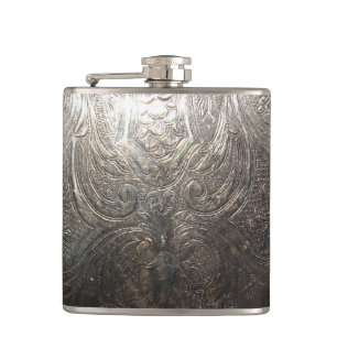 Gegraveerd zilveren patroon heupfles