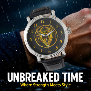 Gegraveerde bizonbuffelkop in cirkelvormig ontwerp horloge