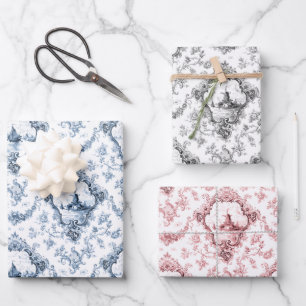 Gegraveerde  Bloemen Toile w / Windmolen & Boats Inpakpapier Vel