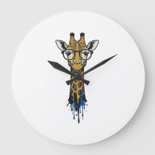 Gegraveerde Giraffe Met Bril Design_1 Grote Klok