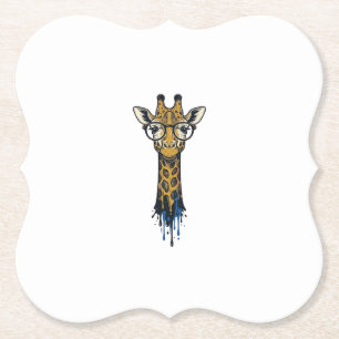 Gegraveerde Giraffe Met Bril Design_1 Kartonnen Onderzetters