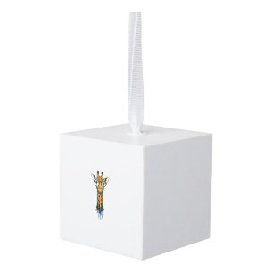 Gegraveerde Giraffe Met Bril Design_1 Kubus Ornament