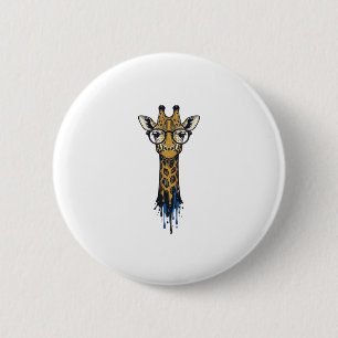 Gegraveerde Giraffe Met Bril Design_1 Ronde Button 5,7 Cm
