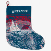 Gegraveerde illustratie van het winterlandschap grote kerstsok (Voorkant)