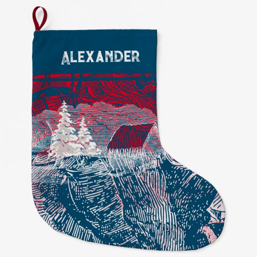 Gegraveerde illustratie van het winterlandschap grote kerstsok (Voorkant)