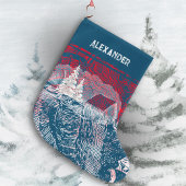 Gegraveerde illustratie van het winterlandschap grote kerstsok