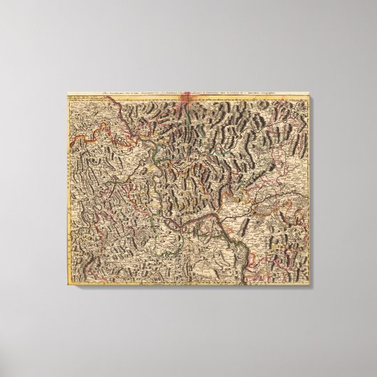 Gegraveerde kaart van de Rijnriviervallei Canvas Afdruk (Voorkant)