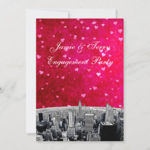 Gegraveerde NYC Silhouette #2 Roze Rood Hart Trouw Kaart