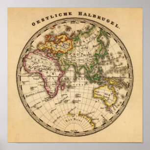 Gegraveerde Oostelijke Hemisphere Map Poster