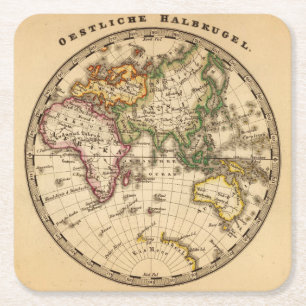 Gegraveerde Oostelijke Hemisphere Map Vierkante Kartonnen Onderzetter