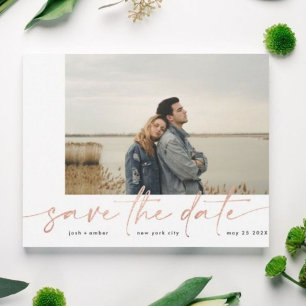 Gegrensd Modern Plain Blush Photo Roos Gold Foil Save The Date