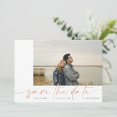 Gegrensd | Modern Plain Blush Photo Roos Gold Foil Save The Date (Staand voorkant)