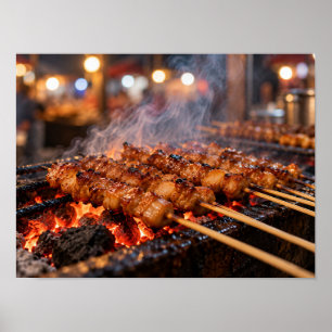 Gegrilde Saté Prikkers boven Houtskool Poster