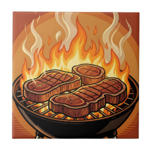Gegrilde Steaks BBQ Vlammen Tegeltje