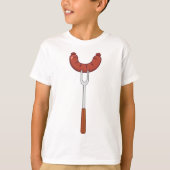 Gegrilde worst op BBQ-vork T-shirt (Voorkant)