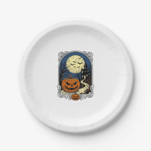 Gegrildte pompoen scène vintage Halloween vector k Papieren Bordje