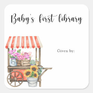 Gegroeide baby shower-boekplaat - baby's eerste bi vierkante sticker