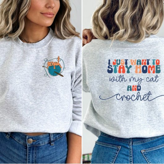 Gehaakte en Cat Lover Pocket Design Sweatshirt
