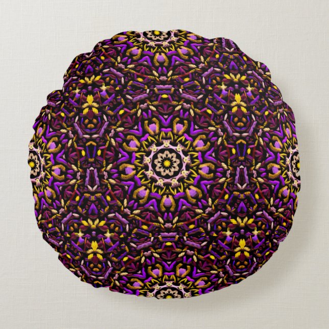 Gehaakte en Macrame Patroon Rond Kussen (Voorkant)
