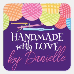 Gehaakte haken garen ballen handgemaakt met liefde vierkante sticker