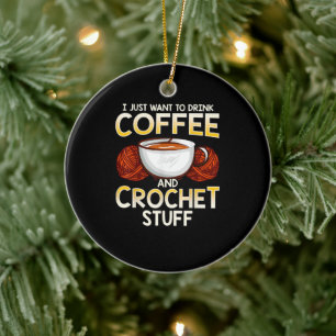 Gehaakte koffie en snijdlinten keramisch ornament