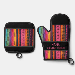 Gehaakte look! Voor de keukenkoningin! ovenhandsch Ovenwant & Pannenlap Set