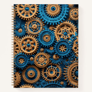 Gehaakte Steampunk Gear Patroon Bruin Blauw Notitieboek