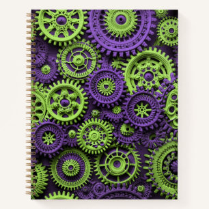 Gehaakte Steampunk Gear Pattern Limoen Paarse Notitieboek