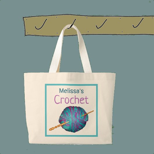 Gehakt! haakhaak en garen, gepersonaliseerd. Larg Grote Tote Bag