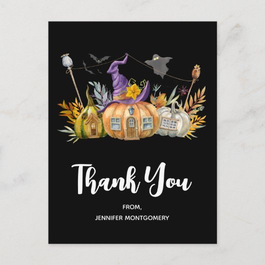 Gehakt pompoenhuis met Ghost en vleermuizen Dank u Briefkaart (Voorkant)