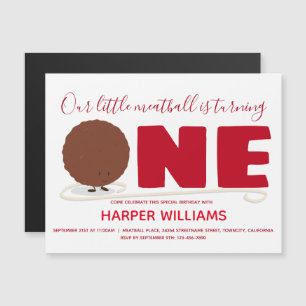 Gehaktbal Één Eerste Verjaardag Magnetische Uitnod Magnetische Uitnodiging